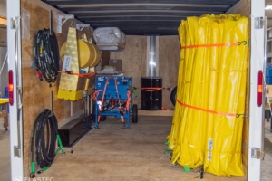 Spill response trailer with skimmer, power unit, and boom